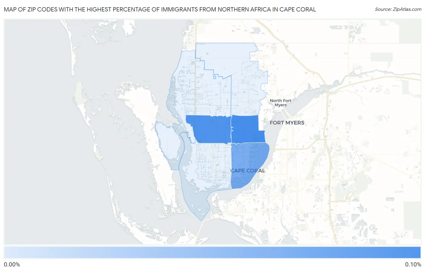 Zip Codes with the Highest Percentage of Immigrants from Northern Africa in Cape Coral Map