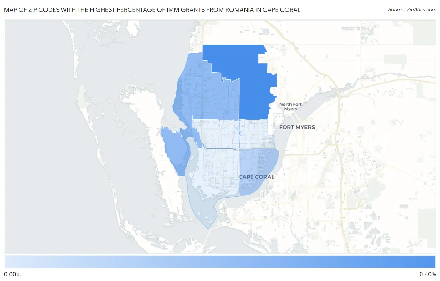 Zip Codes with the Highest Percentage of Immigrants from Romania in Cape Coral Map
