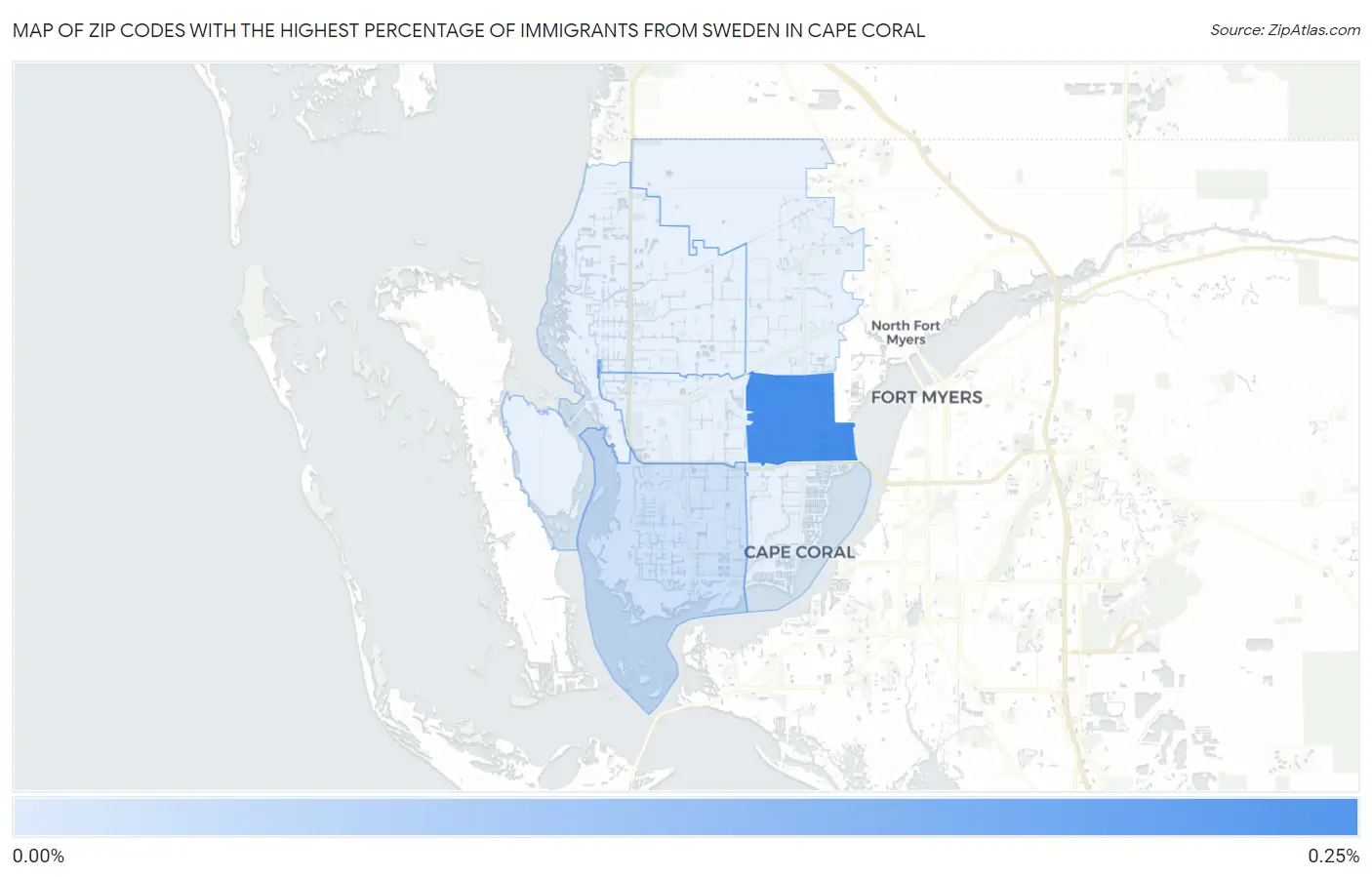 Zip Codes with the Highest Percentage of Immigrants from Sweden in Cape Coral Map