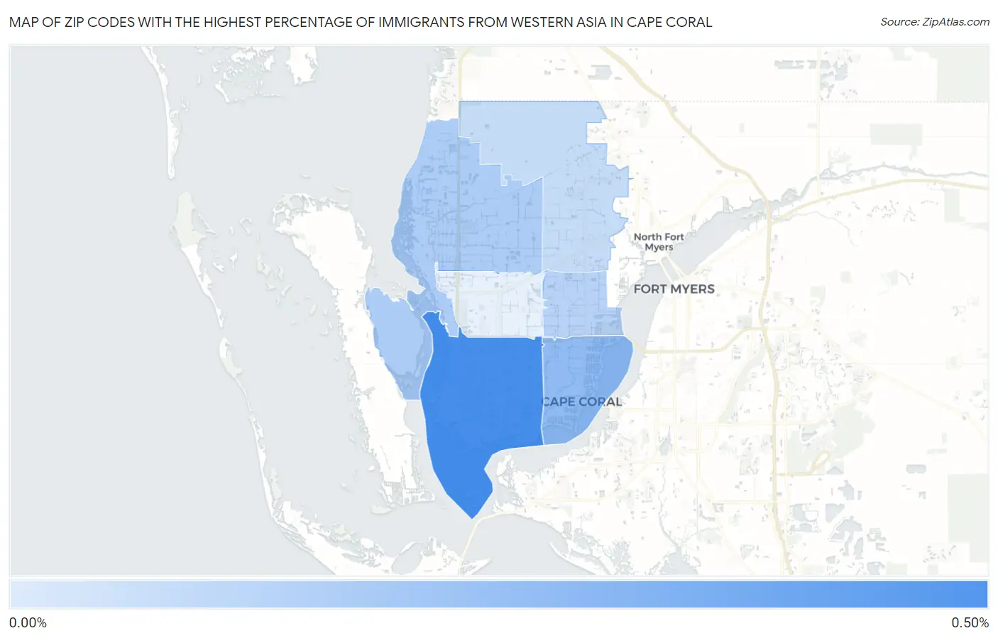 Zip Codes with the Highest Percentage of Immigrants from Western Asia in Cape Coral Map