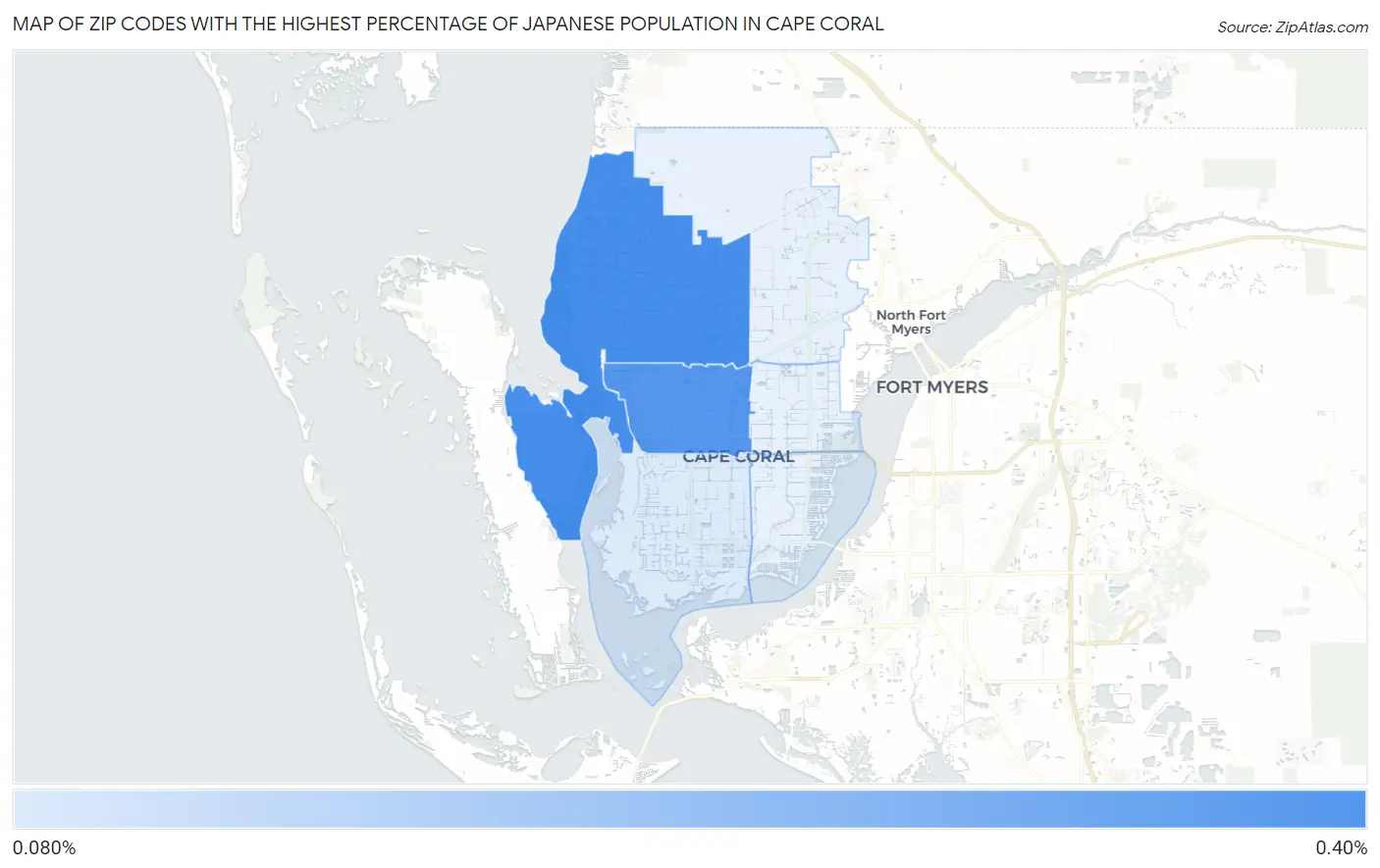 Zip Codes with the Highest Percentage of Japanese Population in Cape Coral Map