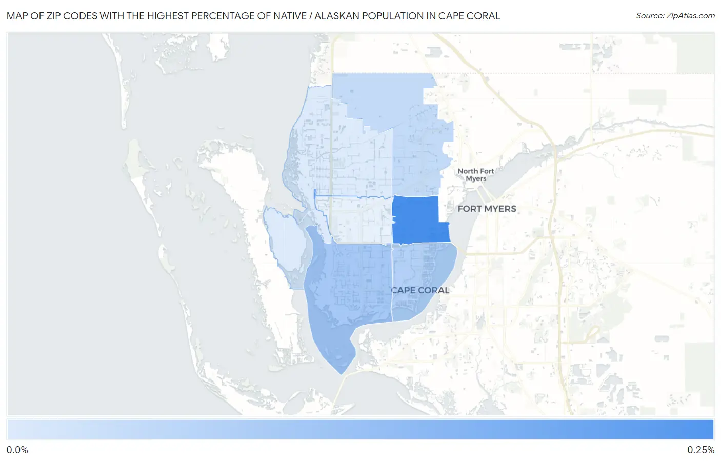Zip Codes with the Highest Percentage of Native / Alaskan Population in Cape Coral Map