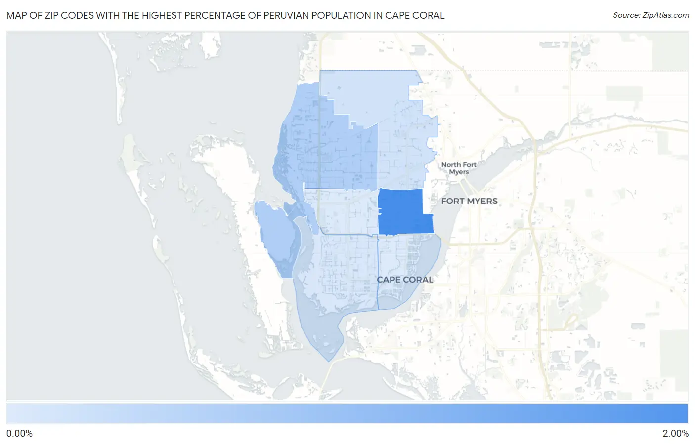 Zip Codes with the Highest Percentage of Peruvian Population in Cape Coral Map