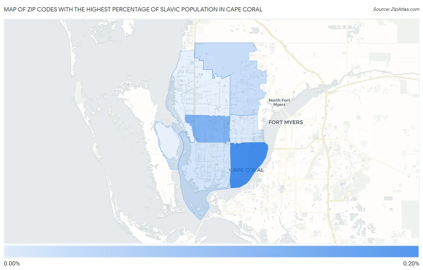 Zip Codes with the Highest Percentage of Slavic Population in Cape Coral Map