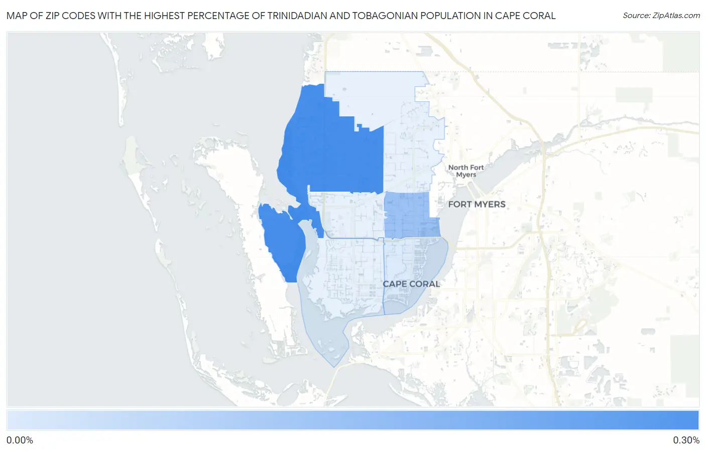 Zip Codes with the Highest Percentage of Trinidadian and Tobagonian Population in Cape Coral Map