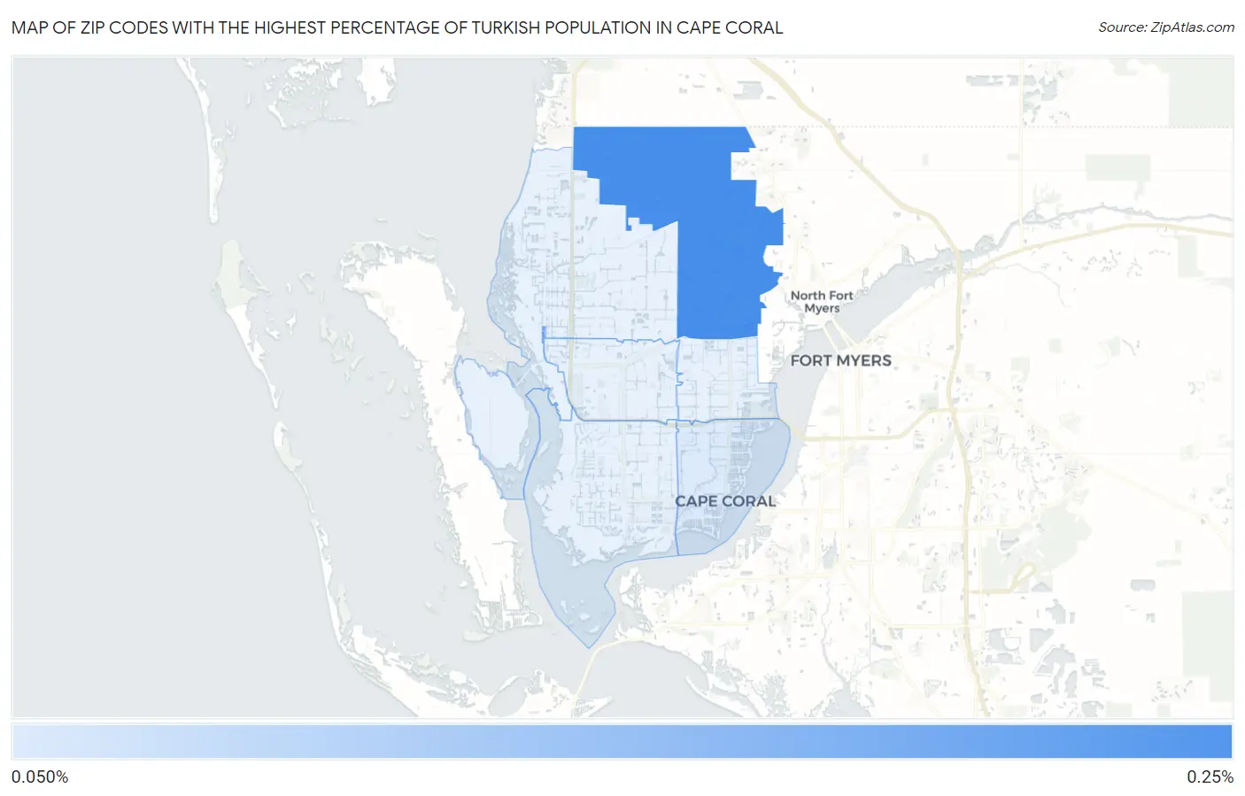 Zip Codes with the Highest Percentage of Turkish Population in Cape Coral Map