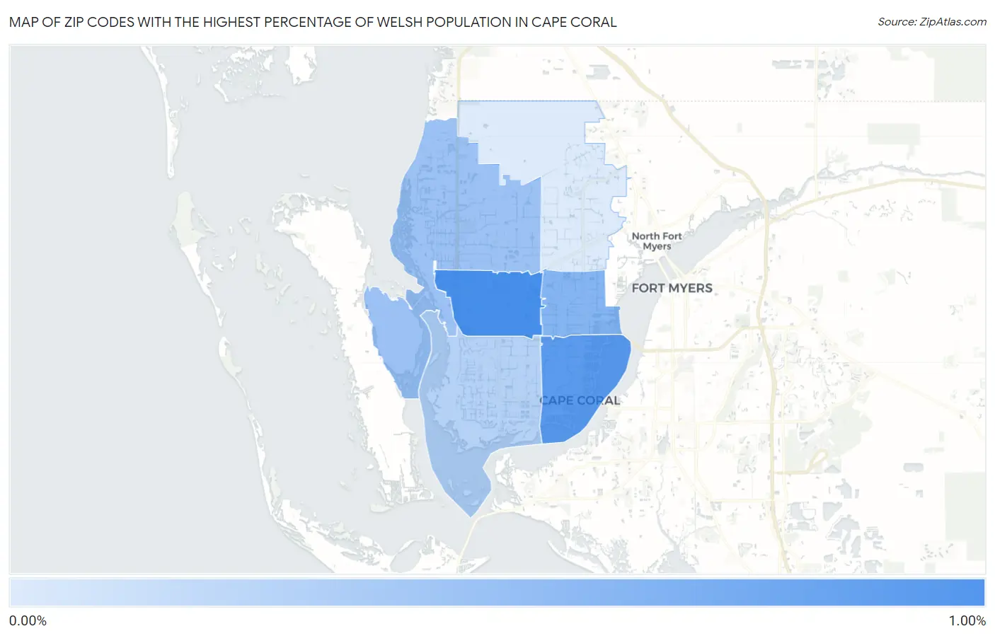 Zip Codes with the Highest Percentage of Welsh Population in Cape Coral Map