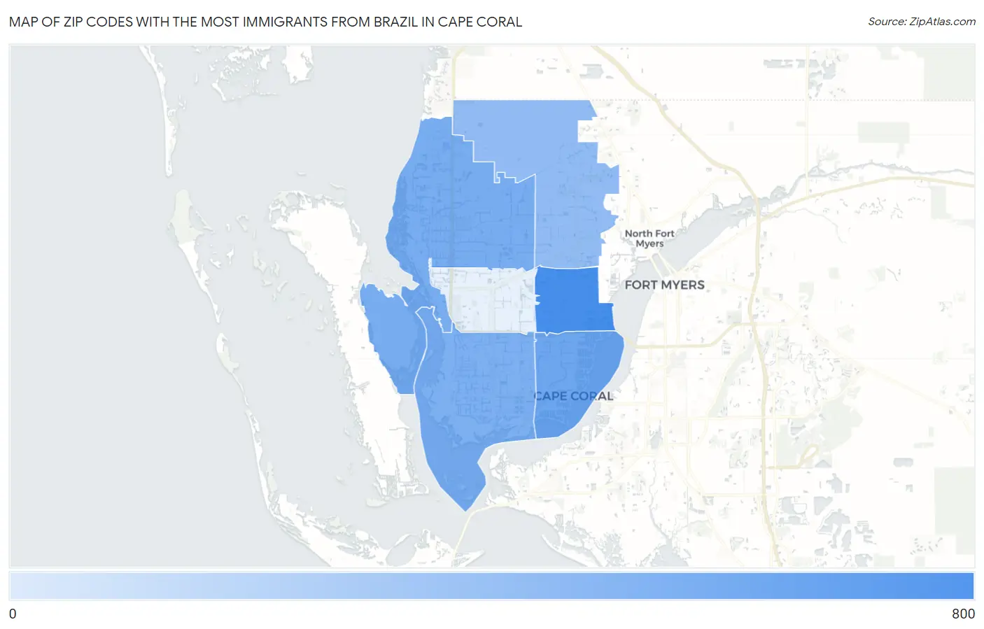 Zip Codes with the Most Immigrants from Brazil in Cape Coral Map