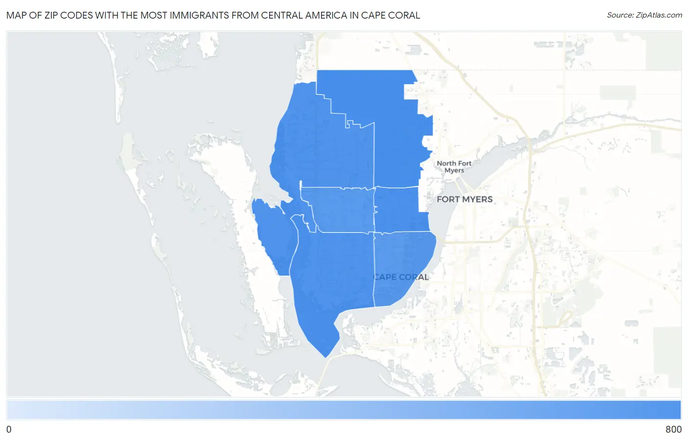 Zip Codes with the Most Immigrants from Central America in Cape Coral Map