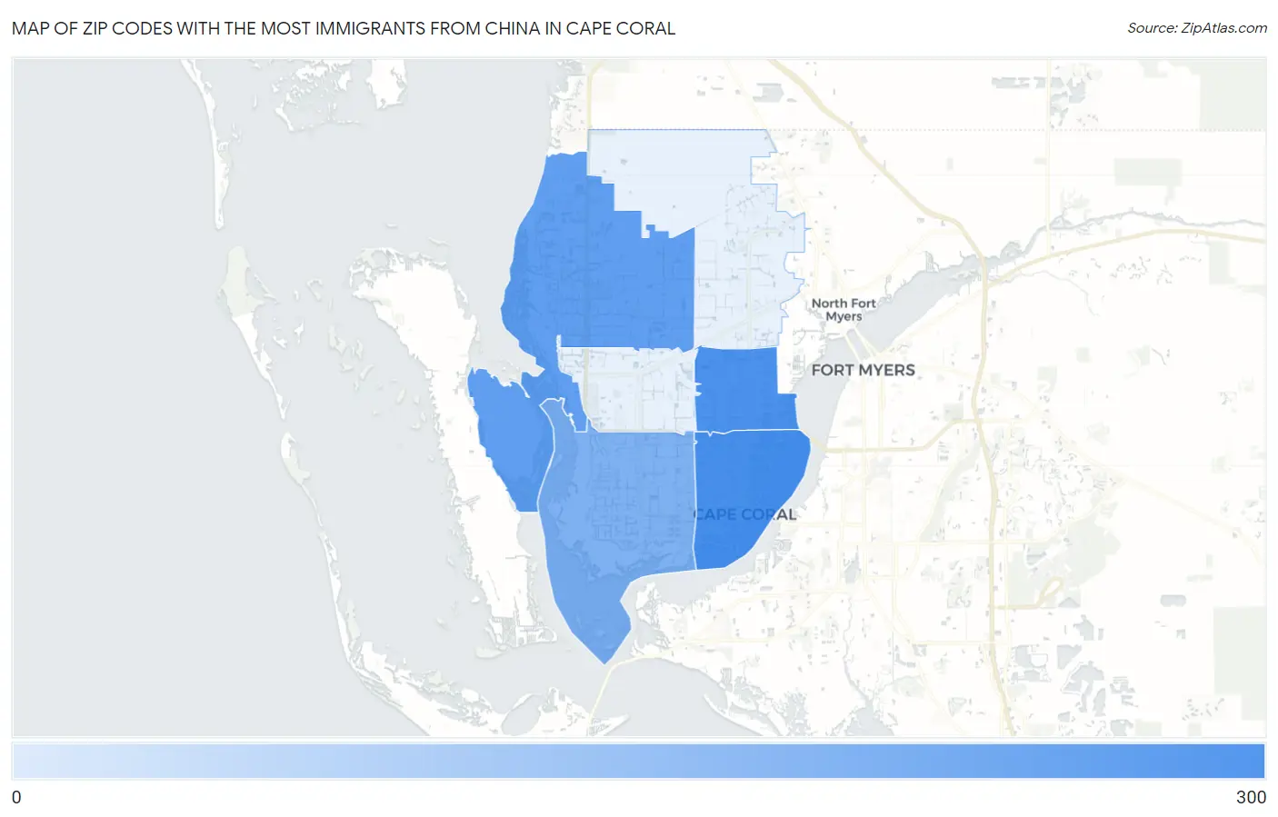 Zip Codes with the Most Immigrants from China in Cape Coral Map