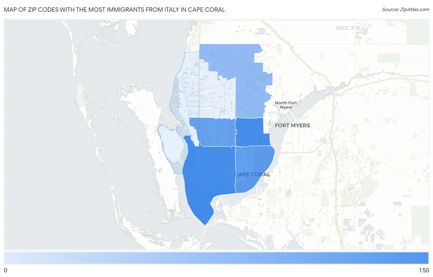 Zip Codes with the Most Immigrants from Italy in Cape Coral Map
