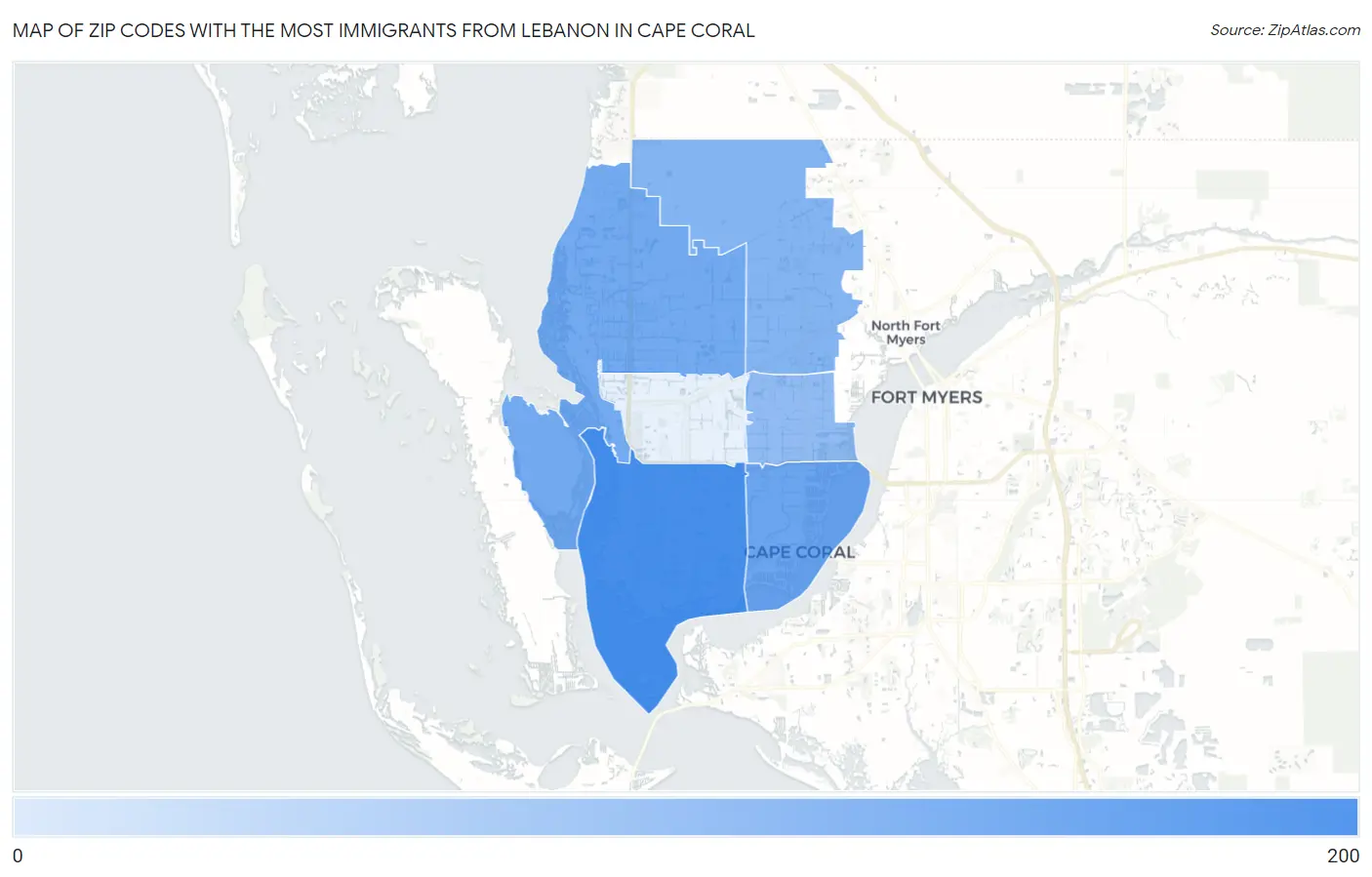 Zip Codes with the Most Immigrants from Lebanon in Cape Coral Map