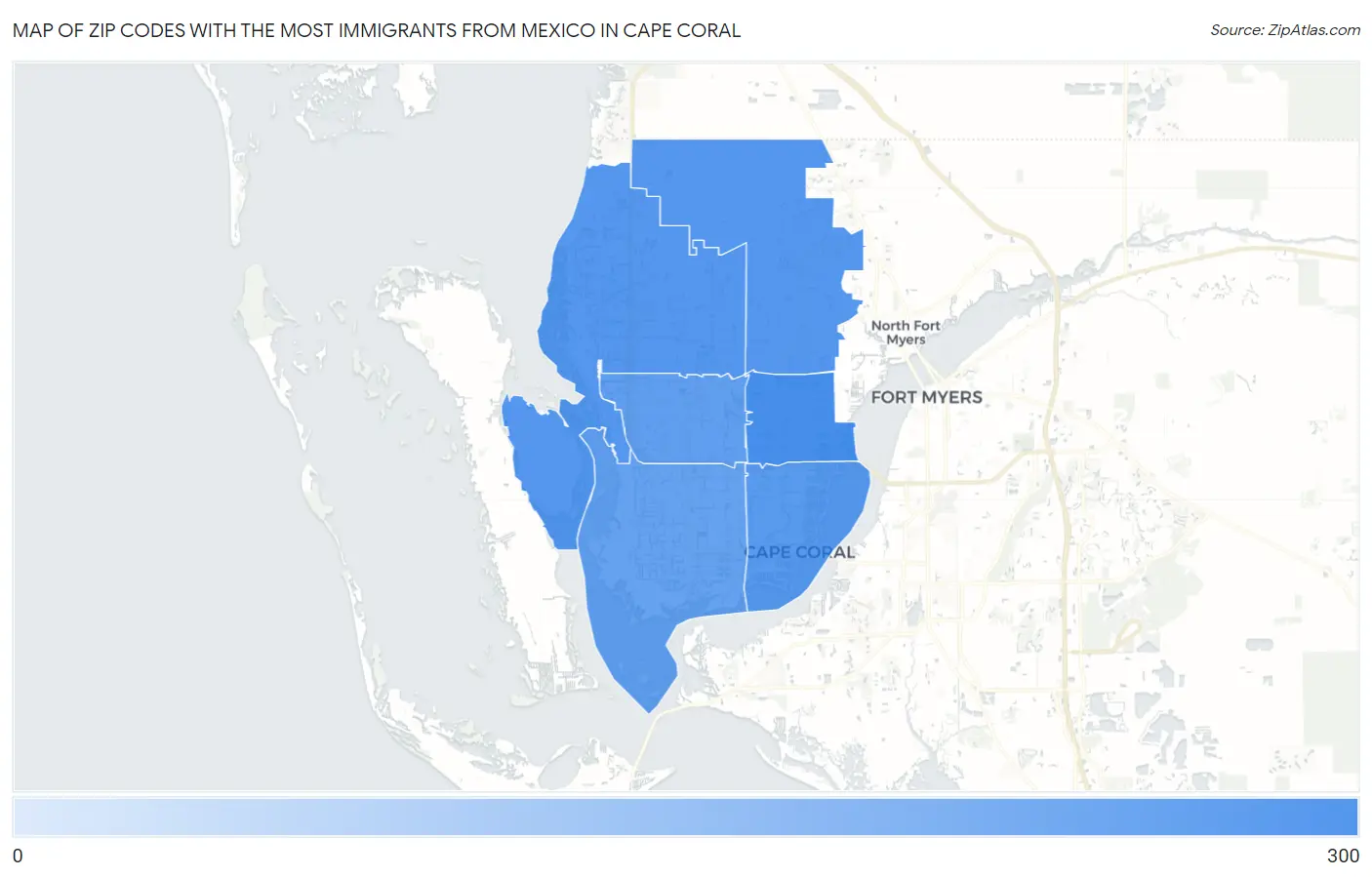 Zip Codes with the Most Immigrants from Mexico in Cape Coral Map