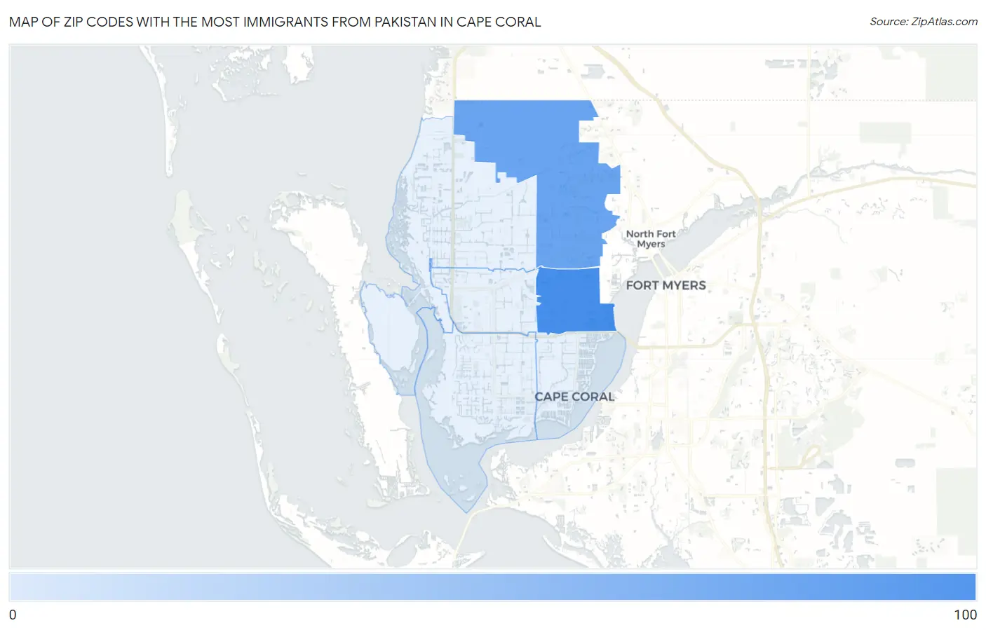 Zip Codes with the Most Immigrants from Pakistan in Cape Coral Map