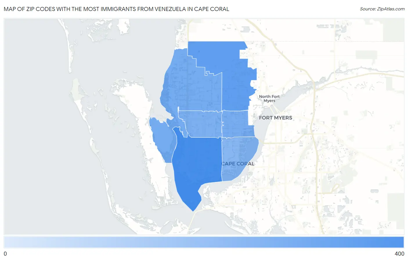 Zip Codes with the Most Immigrants from Venezuela in Cape Coral Map