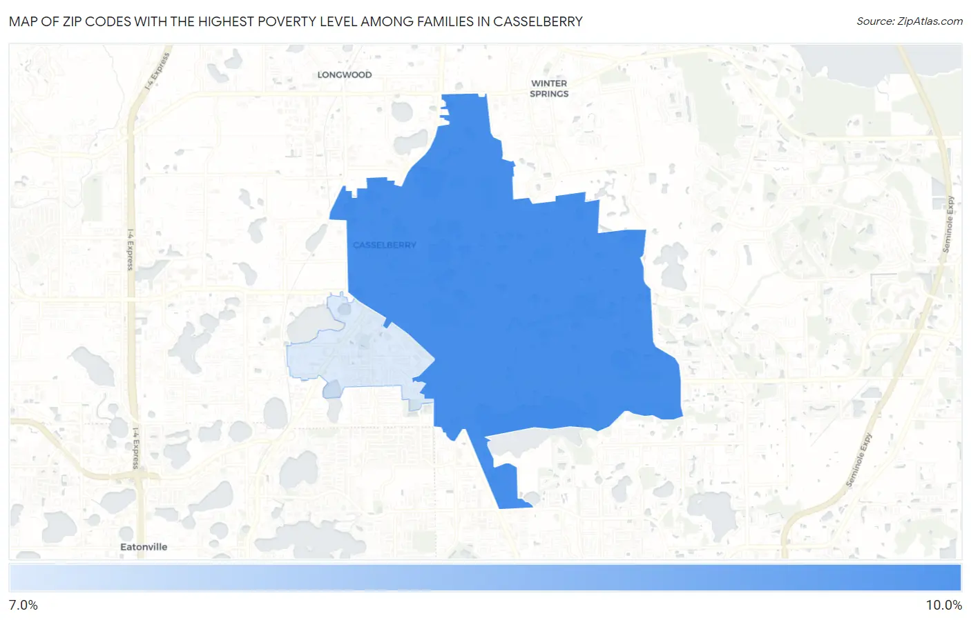 Zip Codes with the Highest Poverty Level Among Families in Casselberry Map