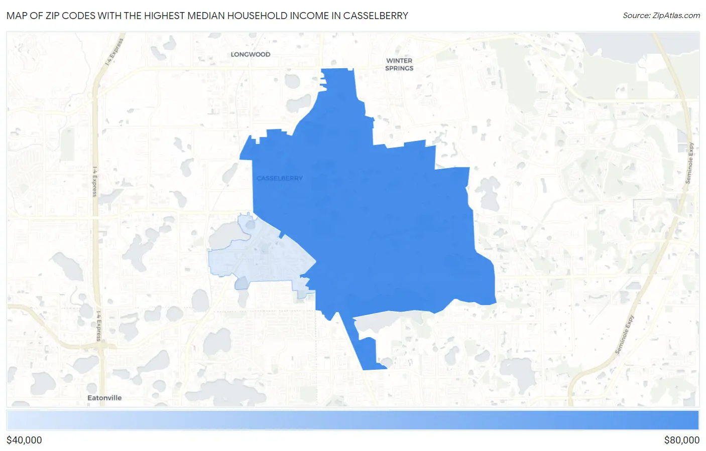 Zip Codes with the Highest Median Household Income in Casselberry Map