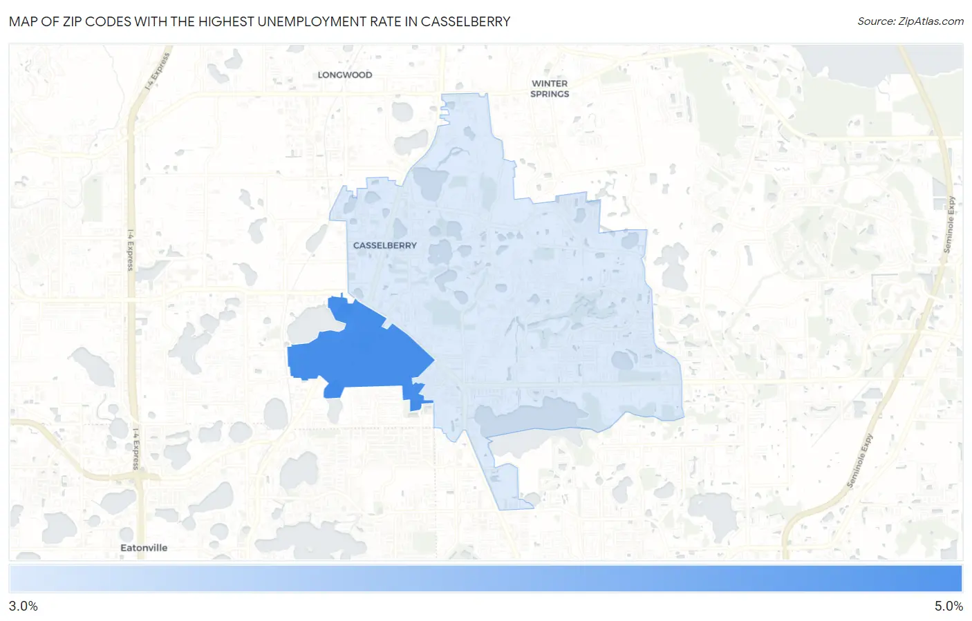 Zip Codes with the Highest Unemployment Rate in Casselberry Map