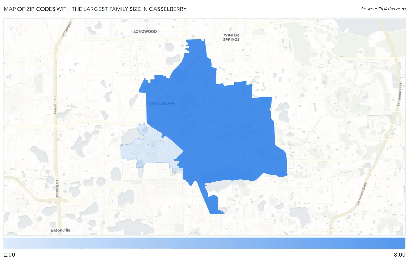 Zip Codes with the Largest Family Size in Casselberry Map