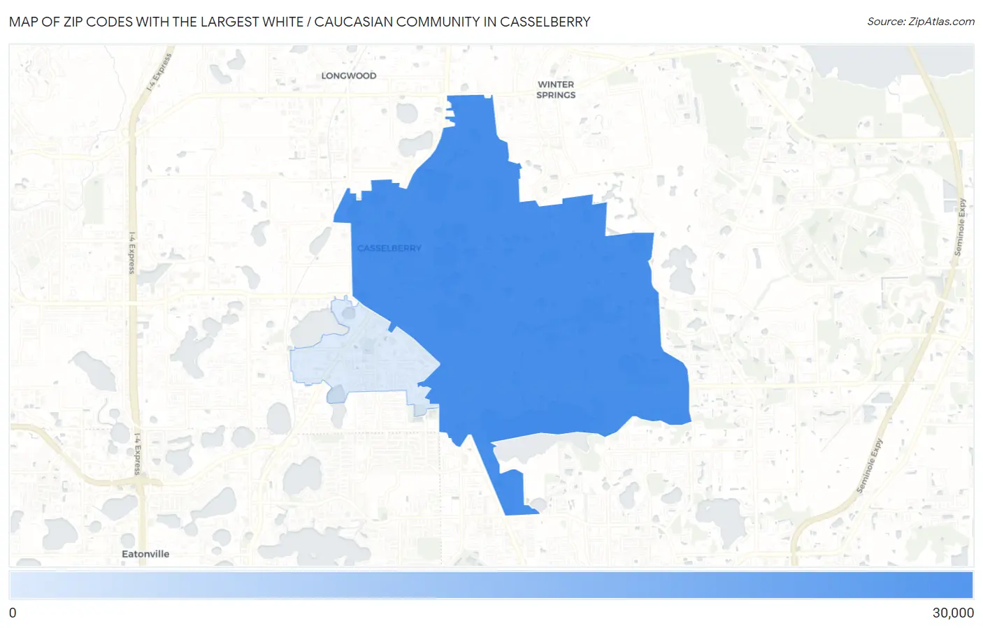 Zip Codes with the Largest White / Caucasian Community in Casselberry Map