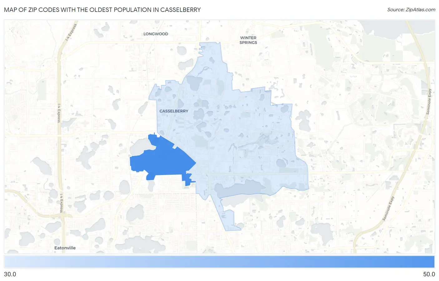 Zip Codes with the Oldest Population in Casselberry Map