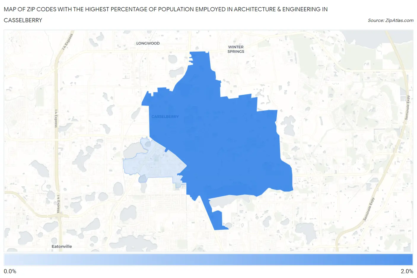 Zip Codes with the Highest Percentage of Population Employed in Architecture & Engineering in Casselberry Map