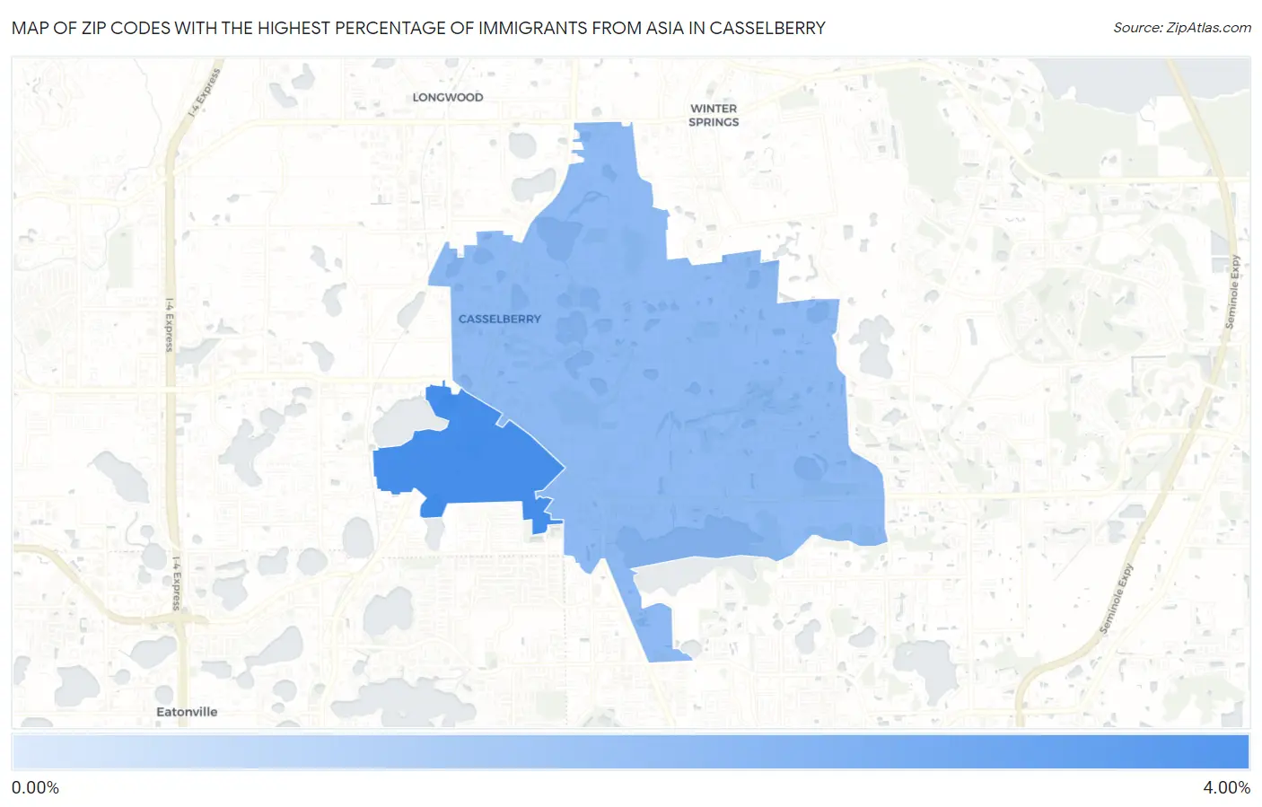 Zip Codes with the Highest Percentage of Immigrants from Asia in Casselberry Map