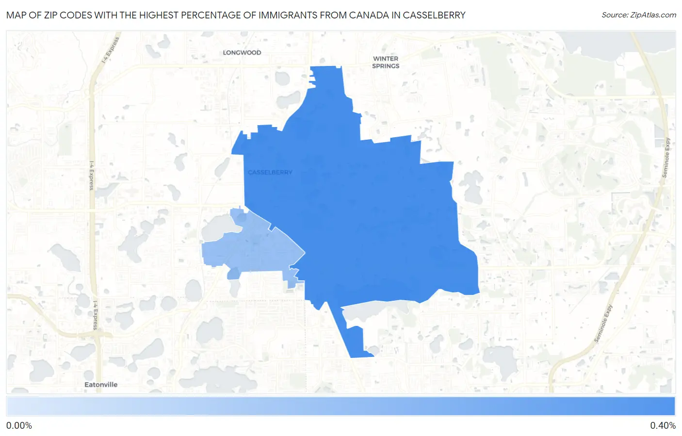Zip Codes with the Highest Percentage of Immigrants from Canada in Casselberry Map