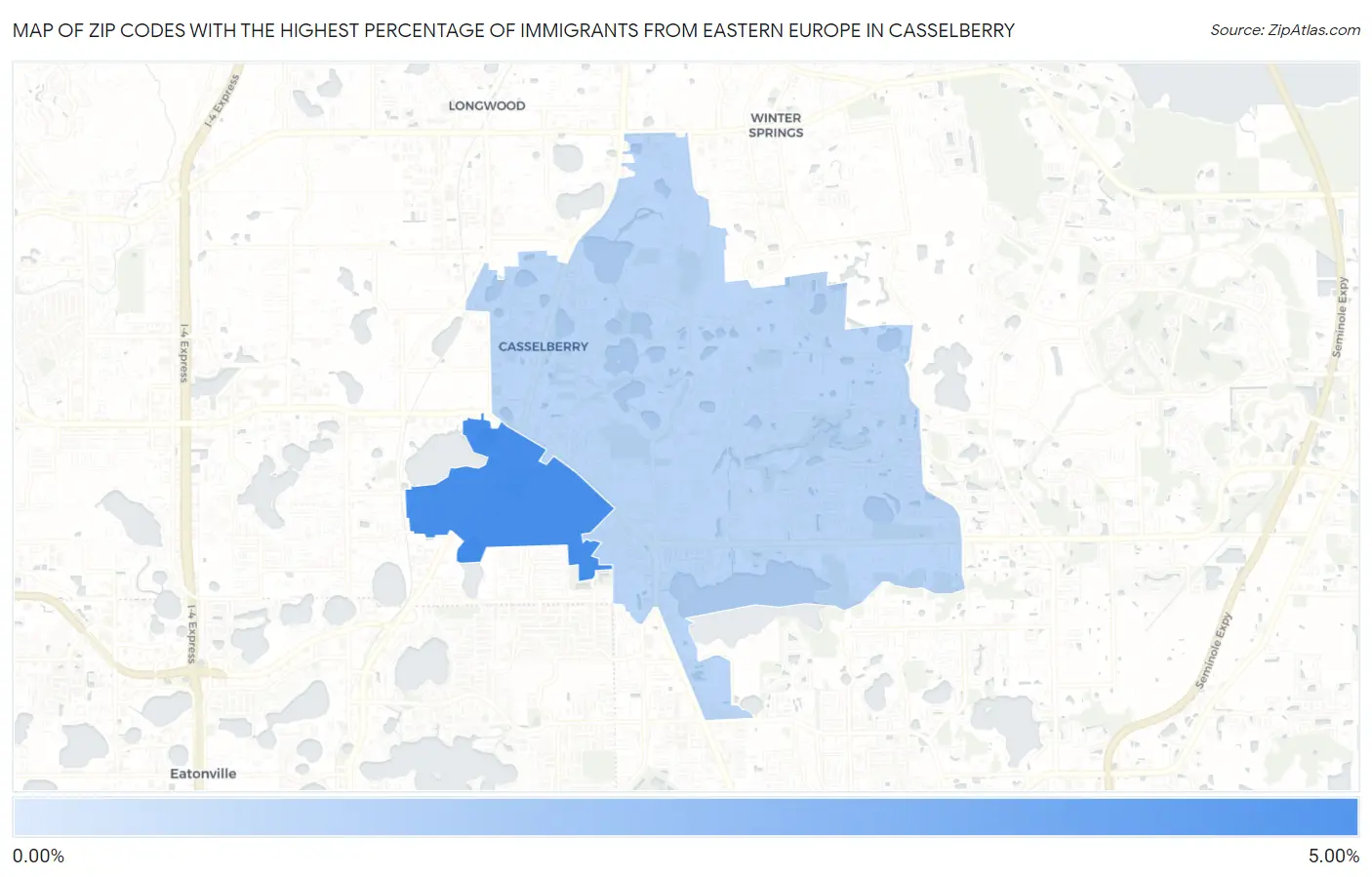 Zip Codes with the Highest Percentage of Immigrants from Eastern Europe in Casselberry Map