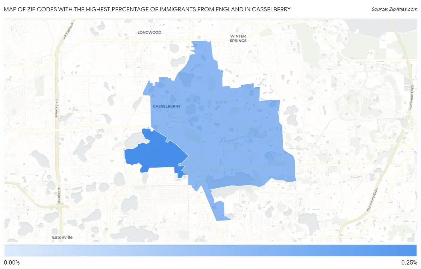 Zip Codes with the Highest Percentage of Immigrants from England in Casselberry Map