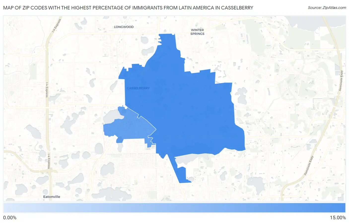 Zip Codes with the Highest Percentage of Immigrants from Latin America in Casselberry Map