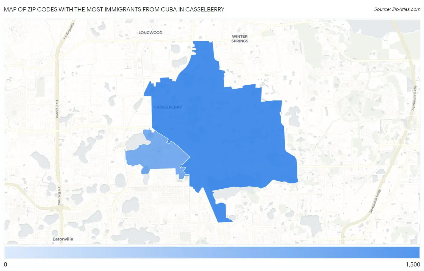 Zip Codes with the Most Immigrants from Cuba in Casselberry Map