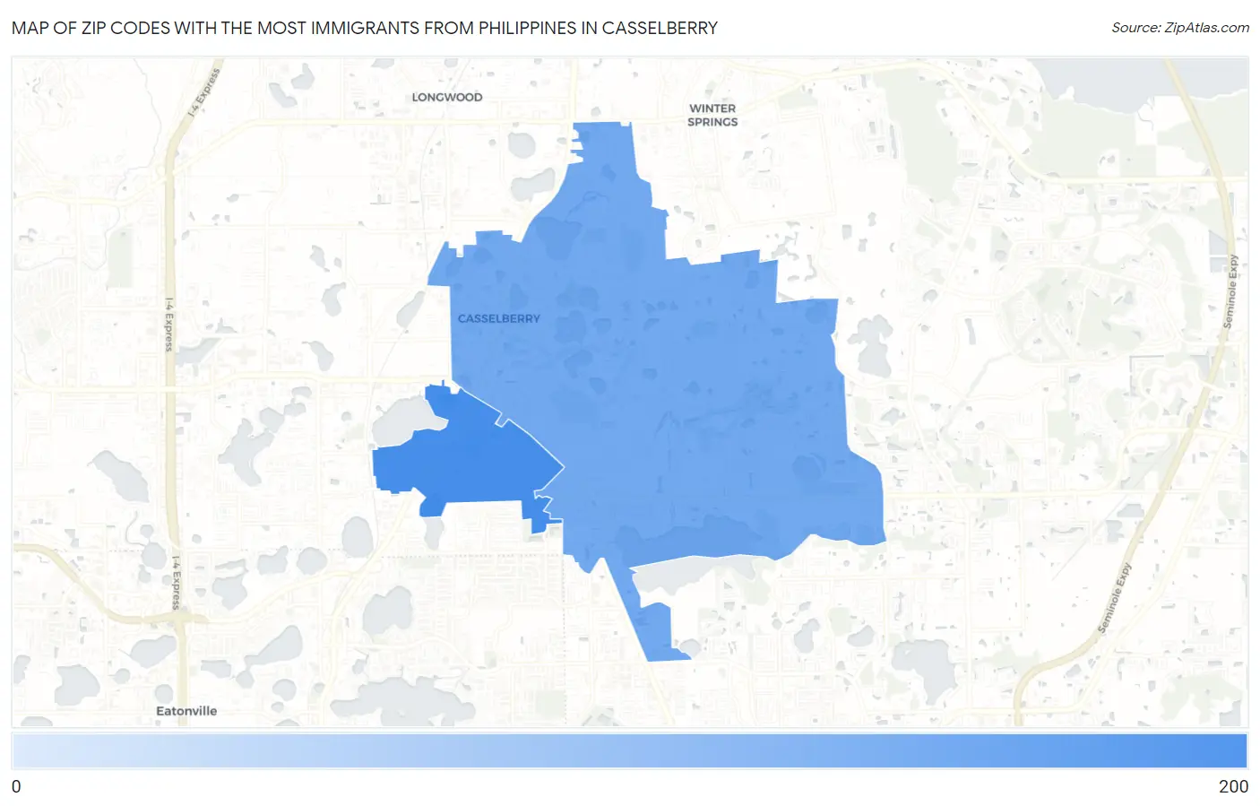 Zip Codes with the Most Immigrants from Philippines in Casselberry Map