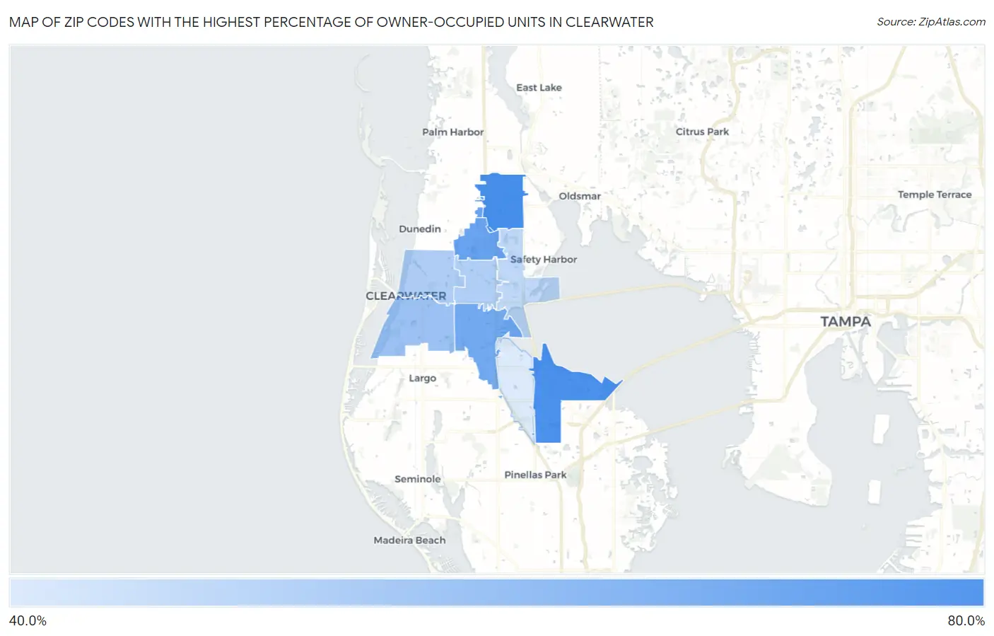 Zip Codes with the Highest Percentage of Owner-Occupied Units in Clearwater Map