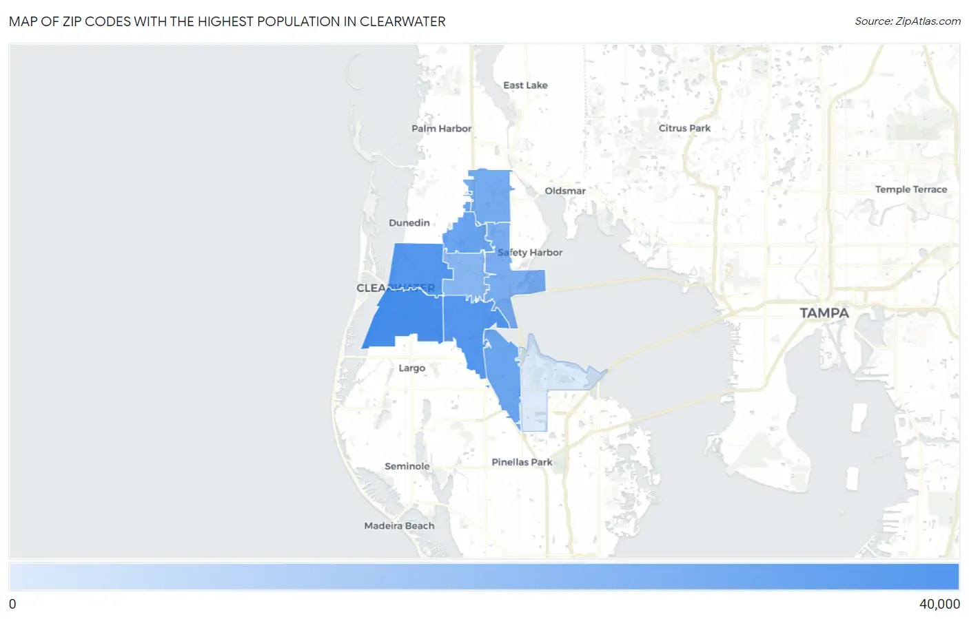 Zip Codes with the Highest Population in Clearwater Map