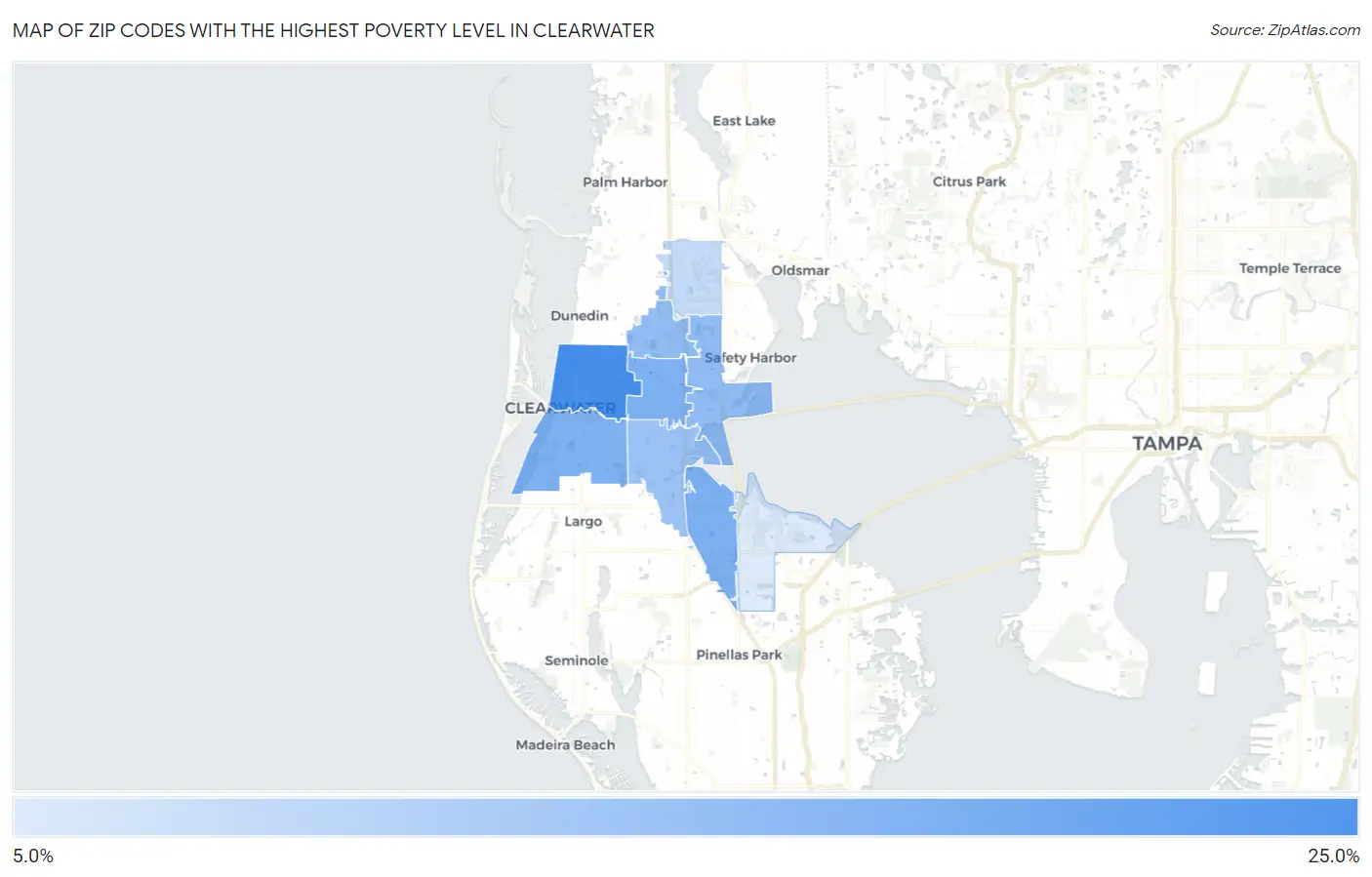 Zip Codes with the Highest Poverty Level in Clearwater Map
