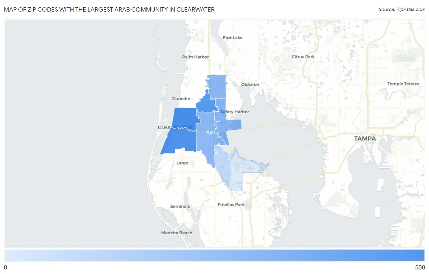 Zip Codes with the Largest Arab Community in Clearwater Map