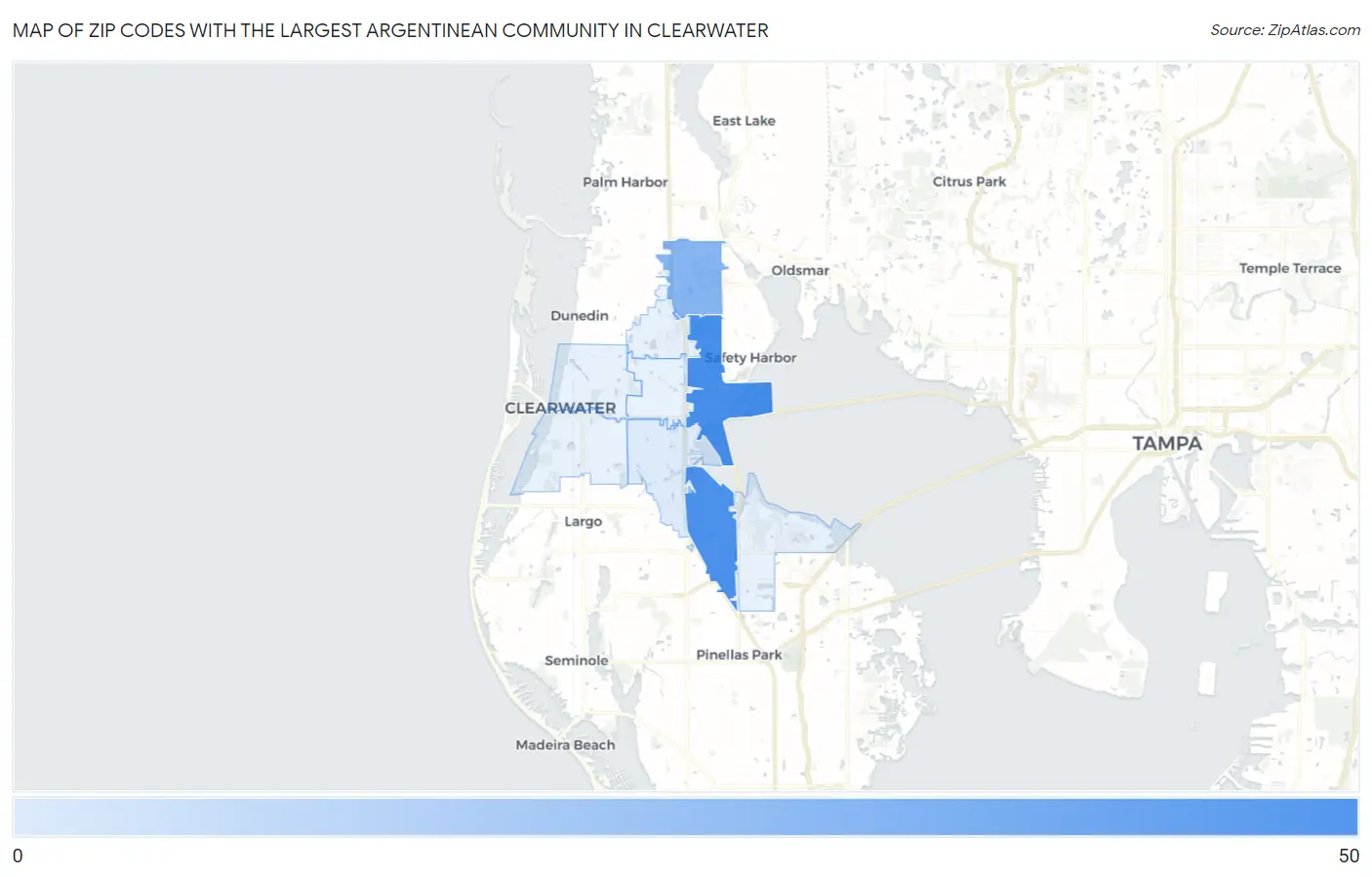 Zip Codes with the Largest Argentinean Community in Clearwater Map