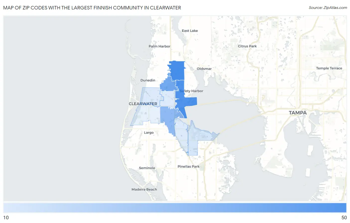 Zip Codes with the Largest Finnish Community in Clearwater Map