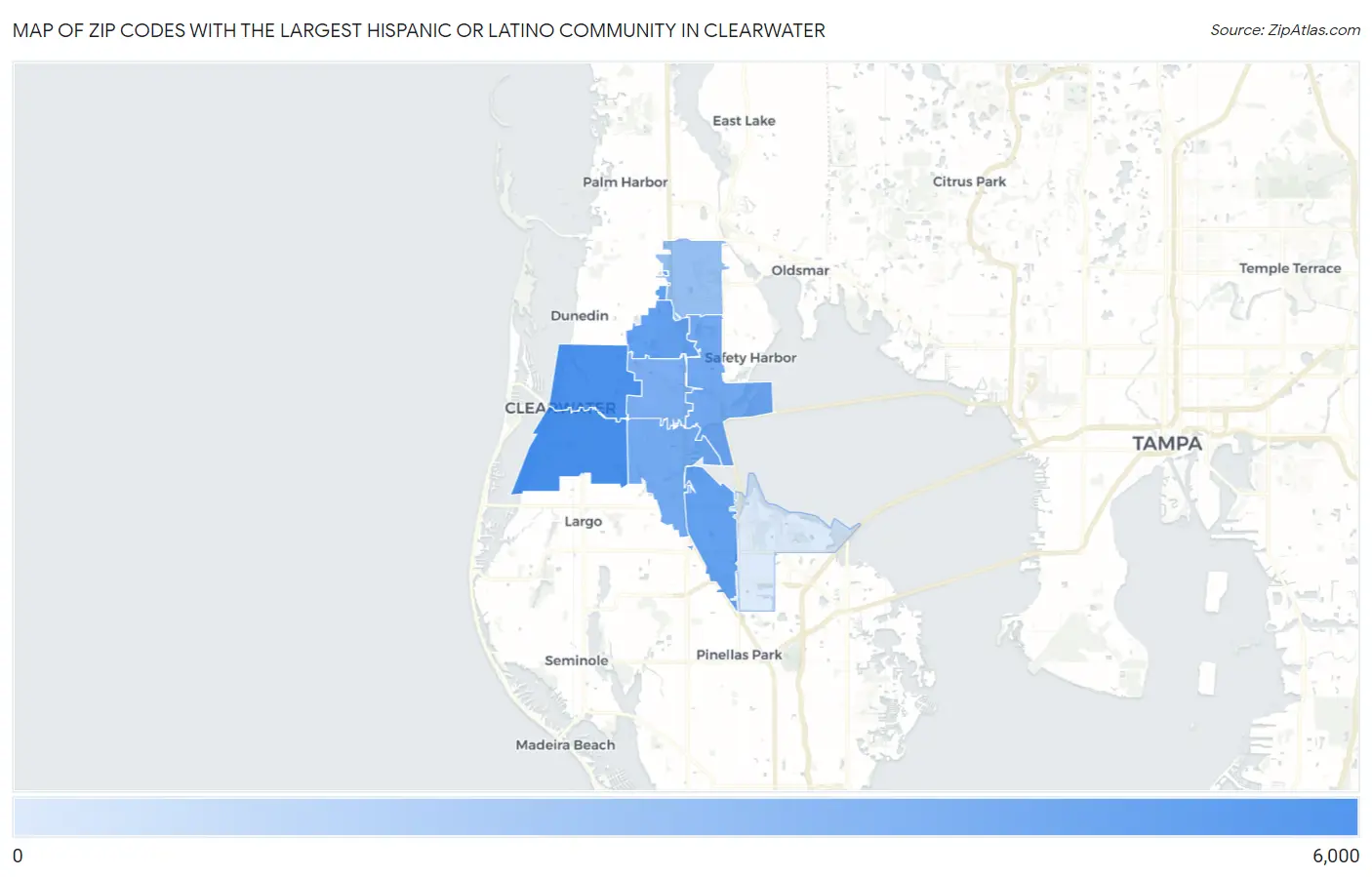 Zip Codes with the Largest Hispanic or Latino Community in Clearwater Map