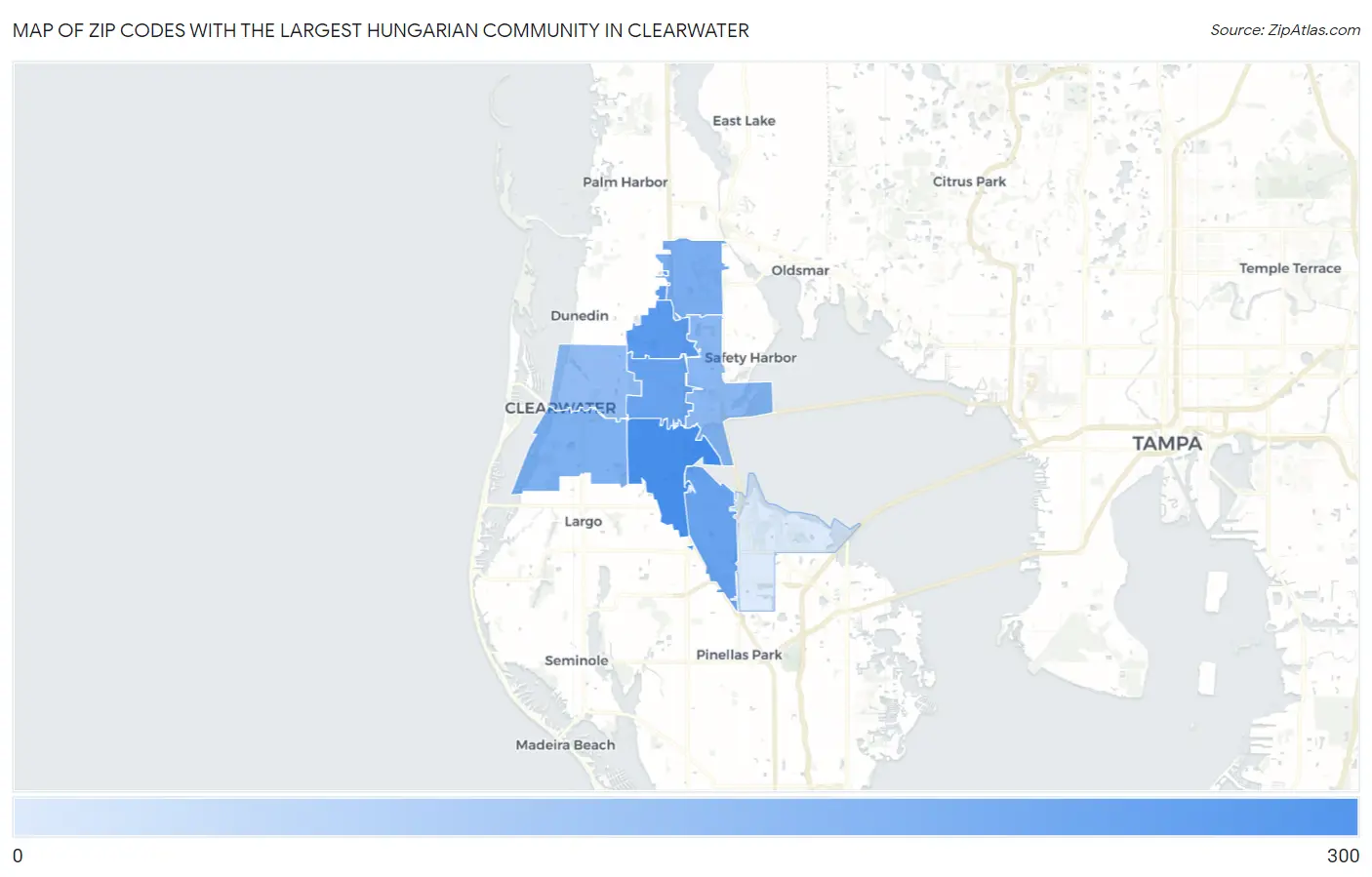 Zip Codes with the Largest Hungarian Community in Clearwater Map