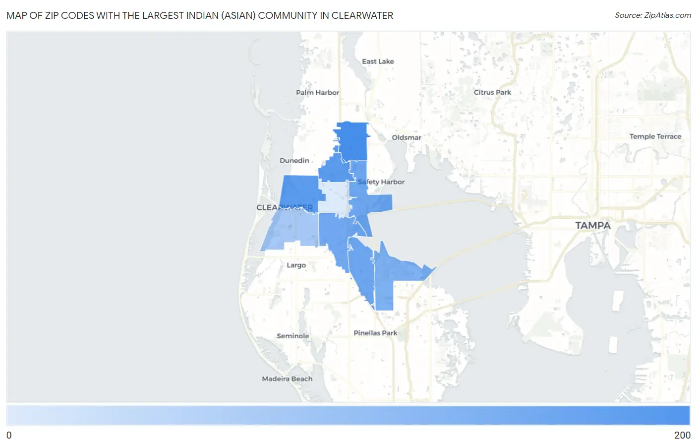 Zip Codes with the Largest Indian (Asian) Community in Clearwater Map