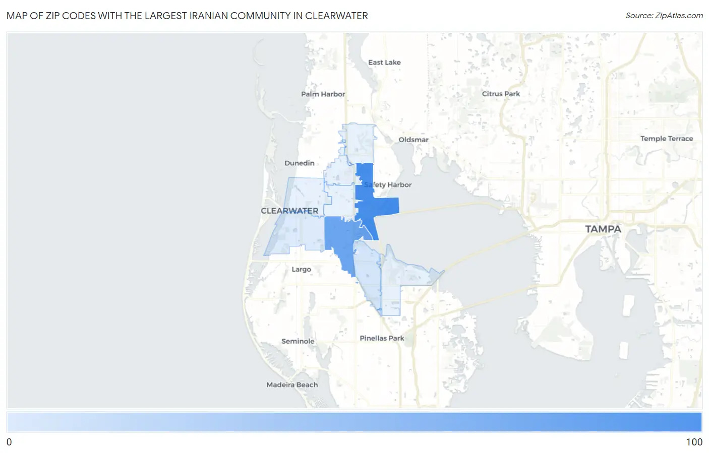 Zip Codes with the Largest Iranian Community in Clearwater Map