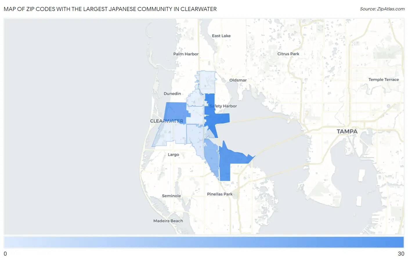 Zip Codes with the Largest Japanese Community in Clearwater Map