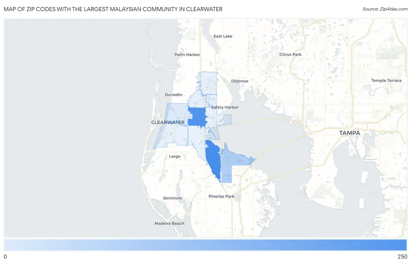 Zip Codes with the Largest Malaysian Community in Clearwater Map