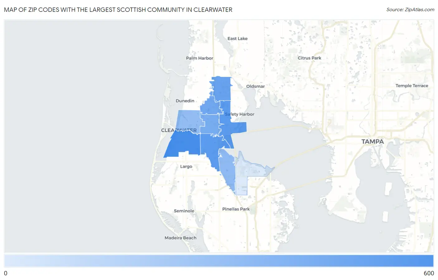 Zip Codes with the Largest Scottish Community in Clearwater Map