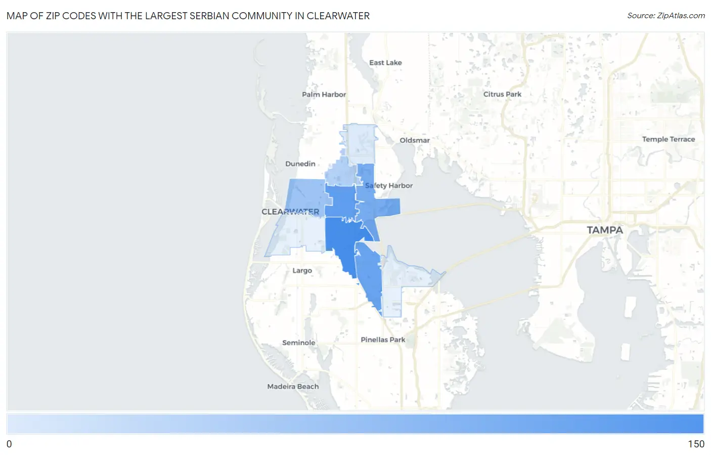 Zip Codes with the Largest Serbian Community in Clearwater Map