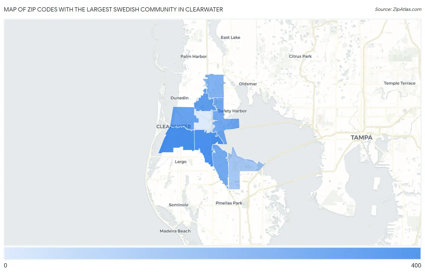 Zip Codes with the Largest Swedish Community in Clearwater Map