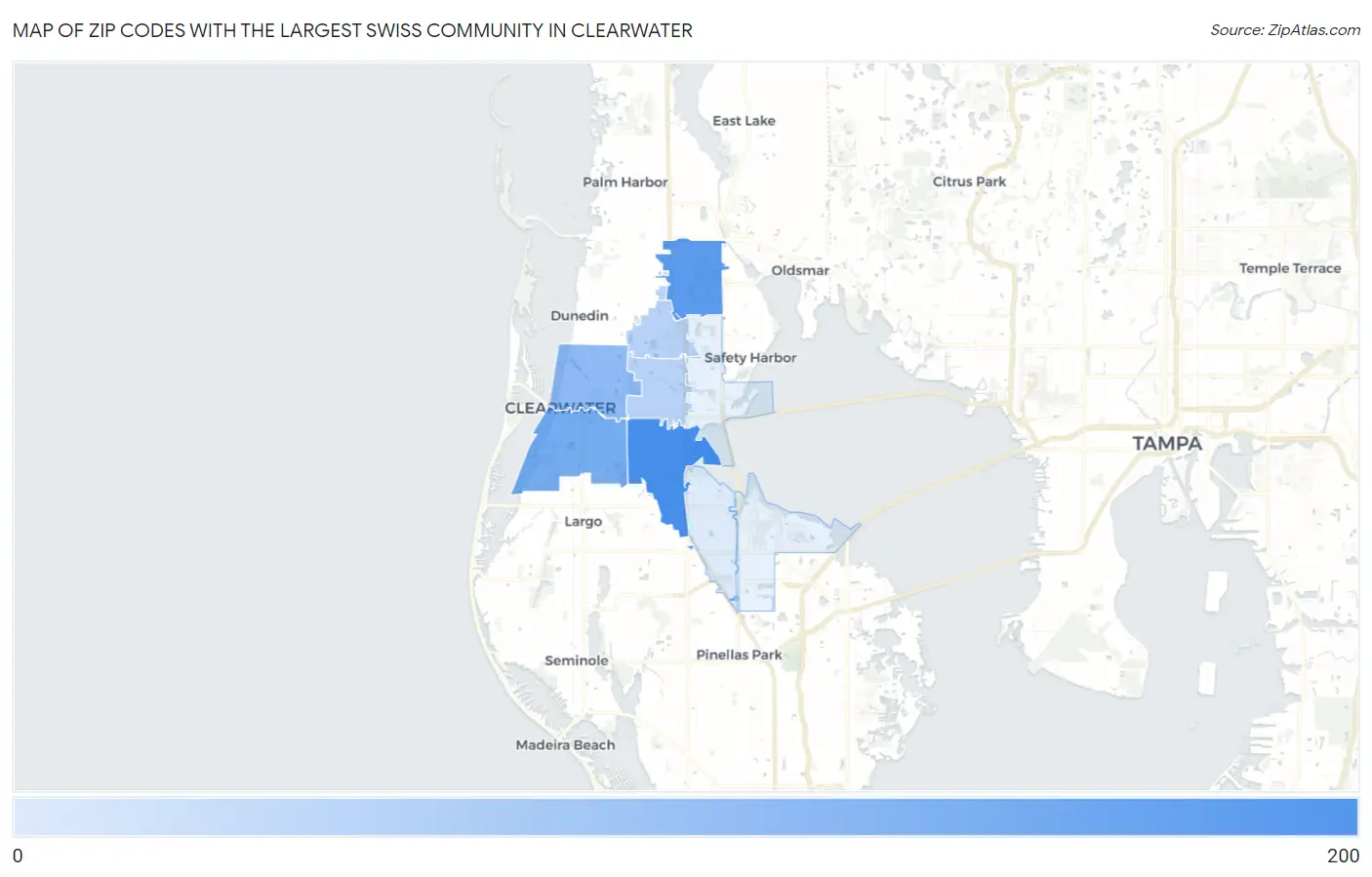 Zip Codes with the Largest Swiss Community in Clearwater Map