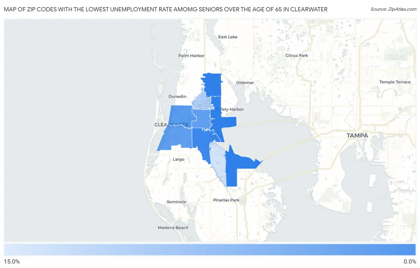 Zip Codes with the Lowest Unemployment Rate Amomg Seniors Over the Age of 65 in Clearwater Map